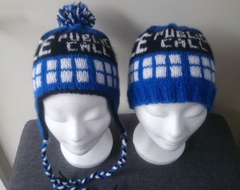 Tardis Earflap hat or Beanie Hat