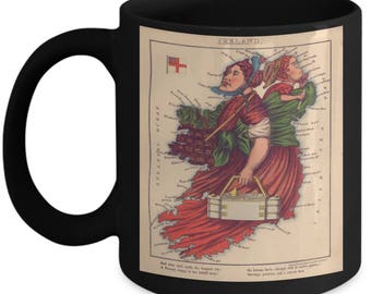 Irish Gift - Gift To An Irish – Quirky Cartography - Irish History – 1860s Vintage Cartoon Mug - Map of Ireland – Irish Unique Gift -