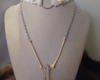 Mink bones and quarts crystal