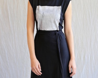 Square Dress, Cotton Jersey, Modern Minimal, Midi length- made to order