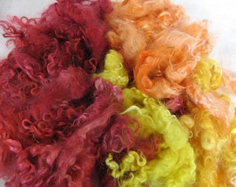 Hand-dyed Mohair Locks - Fire Colorway - 3 ounces - Free Domestic Shipping