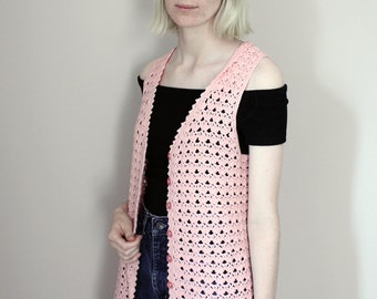 SALE Vintage 60s Baby Pink Crochet Waistcoat/Vest - Extra Small/Small