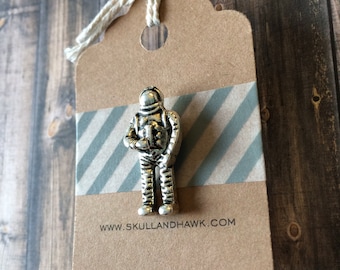 Astronaut Lapel Pin - Silver Tone Metal - Tack Backing with Clutch Clasp