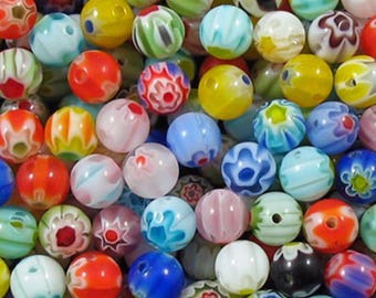 Assorted Millefiori pattern Round Beads - A5034 25 pcs 8mm