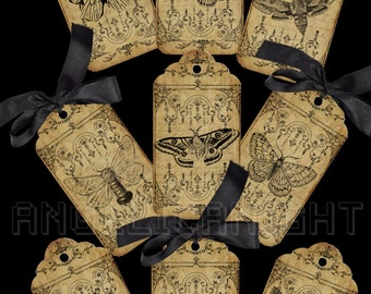 moths TAGS digital collage sheet
