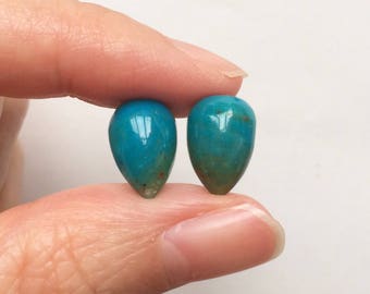 Blue Peruvian Opal Upside down Half Drilled Acorn Drops 8x12 mm One Pair J5770
