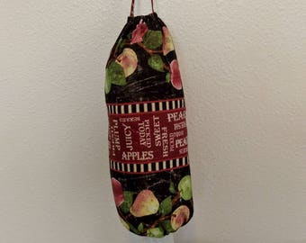 Plastic Bag Holder with pears, bag holder, plastic bag, dispenser, grocery bag holder, kitchen decor, bag organizer, recycling, black