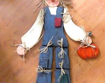 Pinewood Hand Painted Scarecrow OR Scarecrow For YOU to Paint - Put Together with Wooden Dowels 18 pieces