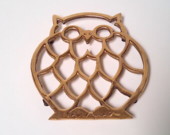 Brass Owl Trivet or Hot Plate Holder