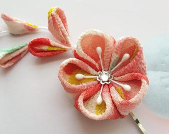 Pink Pastel Red Yellow Green Camellia Flower Blossom Kanzashi Hair Clip