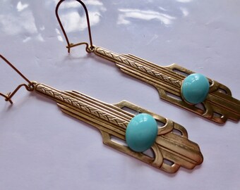 Art Deco earrings Art Nouveau earrings iconic 1920s 1930s style vintage jewellery turquoise drop earrings architectural earrings