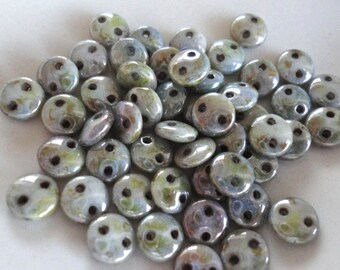Green CzechMates Lentil Bead, Luster Opaque Pressed Glass, Two Holes Beads, 6mm, 50 Pieces (N118)