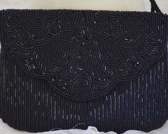 Vintage Black Beaded StarBrand Clutch Purse