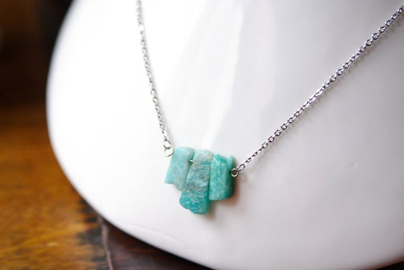 Amazonite Bar Necklace on Chain, Amazonite Gemstone, Crystal Necklaces, Amazonite Jewelry, Amazonite Choker, Gift for Her, Bar Necklace