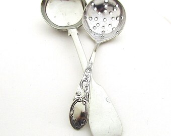 Sauce Ladle and Sugar Sifter, Two Mismatched Vintage Spoons, Fiver Friday Special, Vintage Silverware