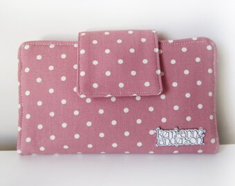 Women's Bifold Wallet Clutch Purse with Zip Pocket and Card Slots in Pink Polka Dot
