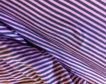 Striped grey/pink jersey cotton fabric