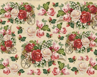 Art paper Scrapbooking Decoupage paper napkins Art print Vintage designer Collage Wrapping Craft DIY Handmade Flowers roses paper 8X11"#V1