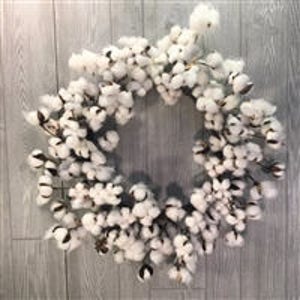 26" Natural Farmhouse Faux Cotton Wreath, Vintage Wreath, Home Decor, Door Decor