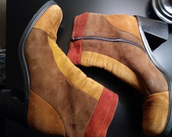 Vintage 90's Enzo Angiolini Suede Color Block Ankle Boots
