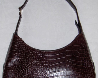Vintage SACATINI brown and black faux leather shoulder bag/ Brown faux alligator shoulder purse/ Retro brown handbag