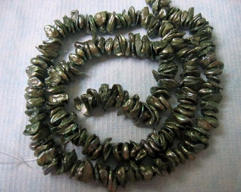 Center Drilled Oliver Green Keishi Freshwater Pearls - 15.5 Inch Strand