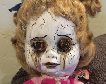 Sleepy Sara - OOAK Creepy Cute Hand Painted Goth Art Doll