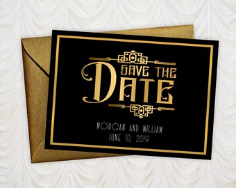 Save The Date Cards - 5" x 7" Gatsby Wedding Announcement Cards - Save The Dates - Personalized Save the Dates - Photo Cards - #satd-274