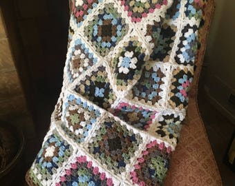 Hand Crocheted Granny Square Throw