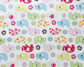 Elephant Print Fabric on White background. Dressmaking and Quilt Fabric , 100% Cotton -Half Metre