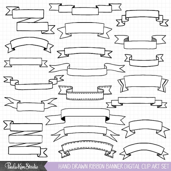 Hand Drawn Clipart Ribbon Banner Clip Art Commercial Use