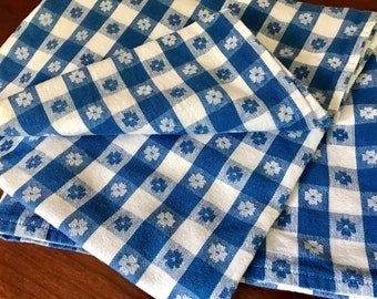 Vintage Blue Check Tablecloth, Blue and White Checkered, Blue Checked Picnic Tablecloth, Gingham Outdoor Patio Table Cloth, 48 x 46 Size