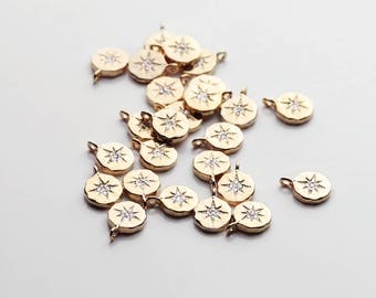 2PCS Gold Dainty Compass Charm With Cubic Zirconia Crystals 2PDC-G