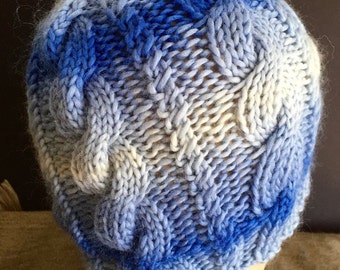 Slouchy Cabled Ombre Blues Beanie