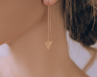 Gold Earrings, U-Threader Earrings, Geometric Earrings, Dangle Earrings, Triangle Earrings, Gift for Her, Minimalist Jewelry, Wholesale