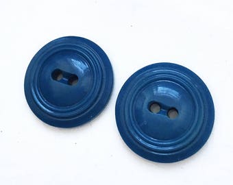 sapphire blue vintage nos buttons with ribbed edges--matching lot of 2