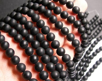 Black Onyx - matte - 8 mm round beads -1 full strand - 48 beads - AA quality - RFG394