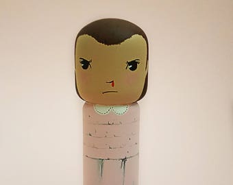 Kokeshi Peg doll handpaining wooden doll Eleven Stranger Things
