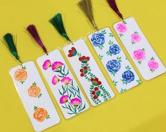 Hand-painted and laminated bookmarks with quotes on otherside-Any 4 for Rs. 250