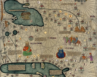 Cresques Catalan Atlas; World Map; 1387; Antique Map; Plate 2 of 3