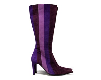 Dune knee high suede boots in shades of purple