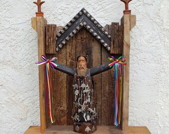 Nicho Shrine with Saint Charbel, Saint of Miracle Prayer with Milagros Santos