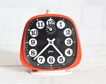 Vintage French JAPY Mechanical Alarm Clock Red || 70's Retro/ Mid Century - Bright Color Pop Clock