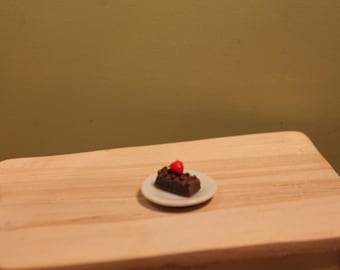 Dollhouse Miniature Slice of Chocolate Cake With Strawberry