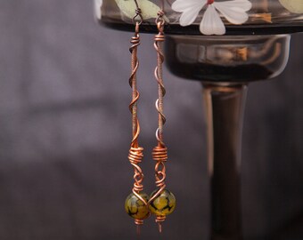 Long Earrings, Dangle Earrings, Forged Earrings, Gradient Earrings, Copper Earrings Handmade, Chalcedony earrings, Long Copper Earrings