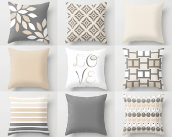 NEUTRAL Pillow Covers, Decorative Throw Pillows, Home Decor, Grey Beige, Love, Stripe, Mix and Match, Cushion Covers, Greige Decor