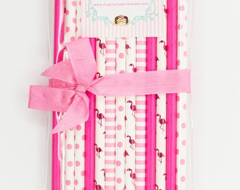 PINK FLAMINGO -Flamingo party -Pink Party Decor -Hot pink straws Metallic -Paper Straws -Beach Wedding -Pink Tableware -Flamingo Straws