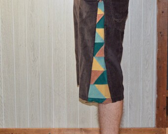 Patchwork Corduroy Shorts Brown Green Gold Hippie Handmade Festival Heady Upcycled Mens 32