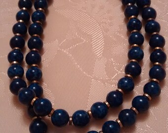 Vintage Long Faux Lapis Lazuli Necklace