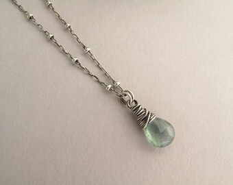 Moss Aquamarine Necklace, Dainty Aquamarine Necklace, Aquamarine Pendant, March Birthstone, Aquamarine Gift, Gemstone Necklace, Silver
